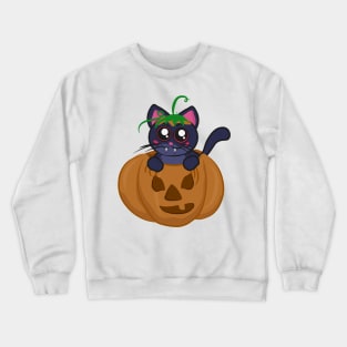 Vampire cat in a spooky halloween pumpkin Crewneck Sweatshirt